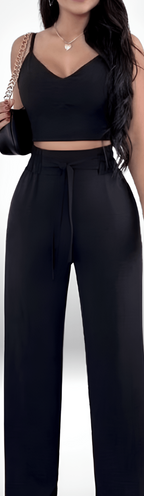 CONJUNTO CALÇA PANTALONA E CROPPED COM BOJO LUARA