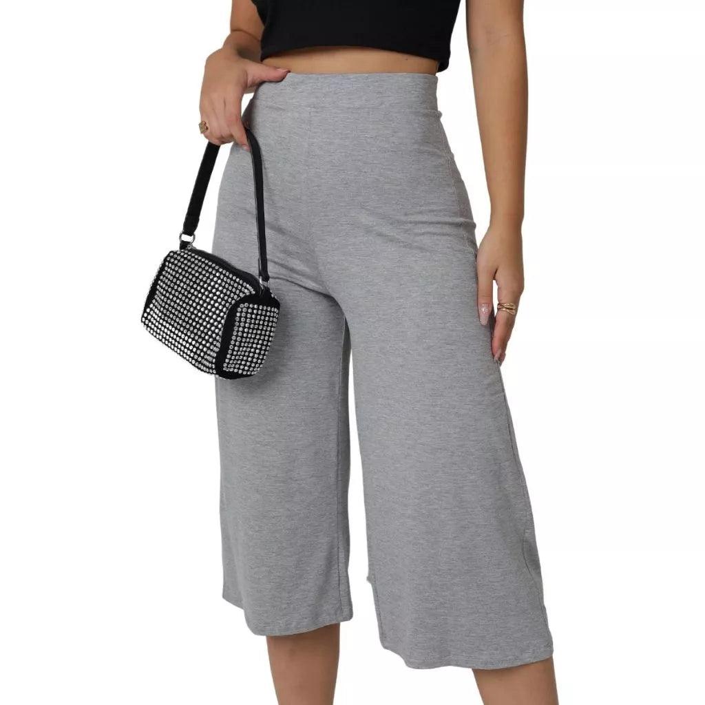 Calça Pantacourt/Pantalona cós alto de Malha Viscolycra