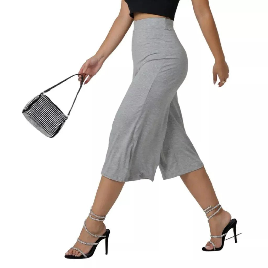 Calça Pantacourt/Pantalona cós alto de Malha Viscolycra