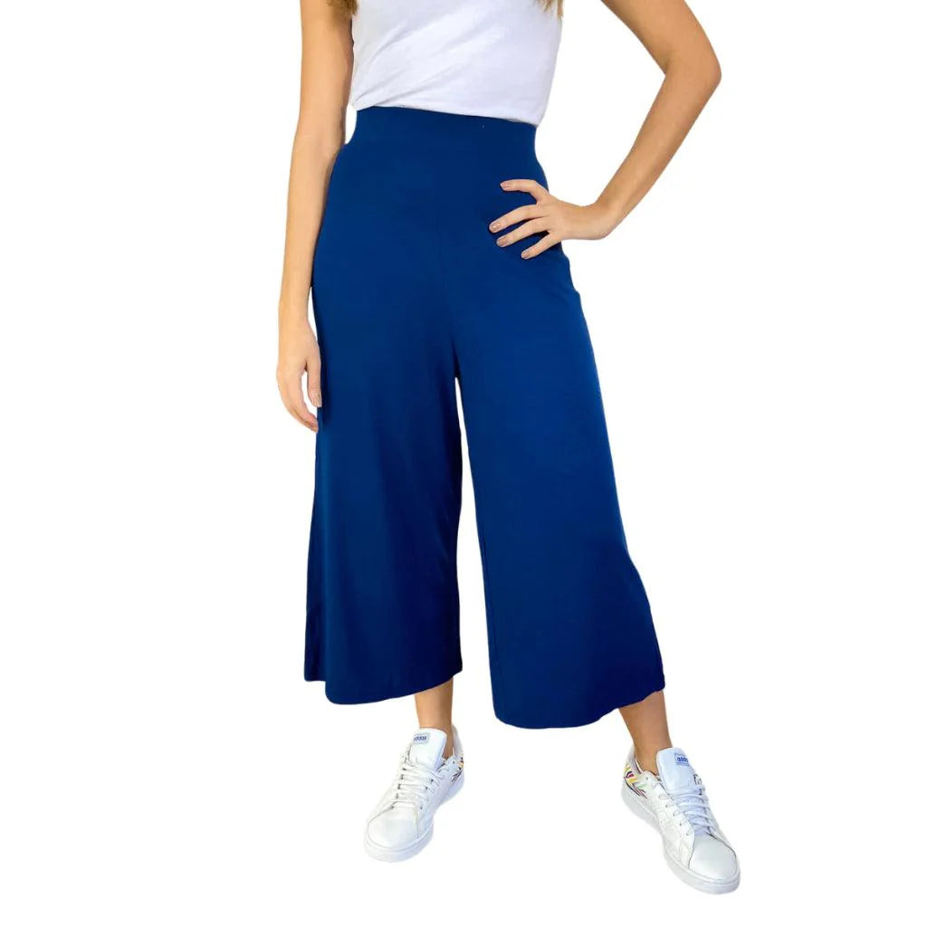 Calça Pantacourt/Pantalona cós alto de Malha Viscolycra