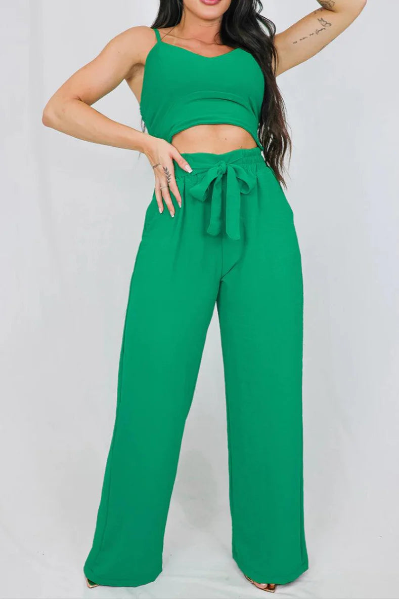 CONJUNTO CALÇA PANTALONA E CROPPED COM BOJO LUARA