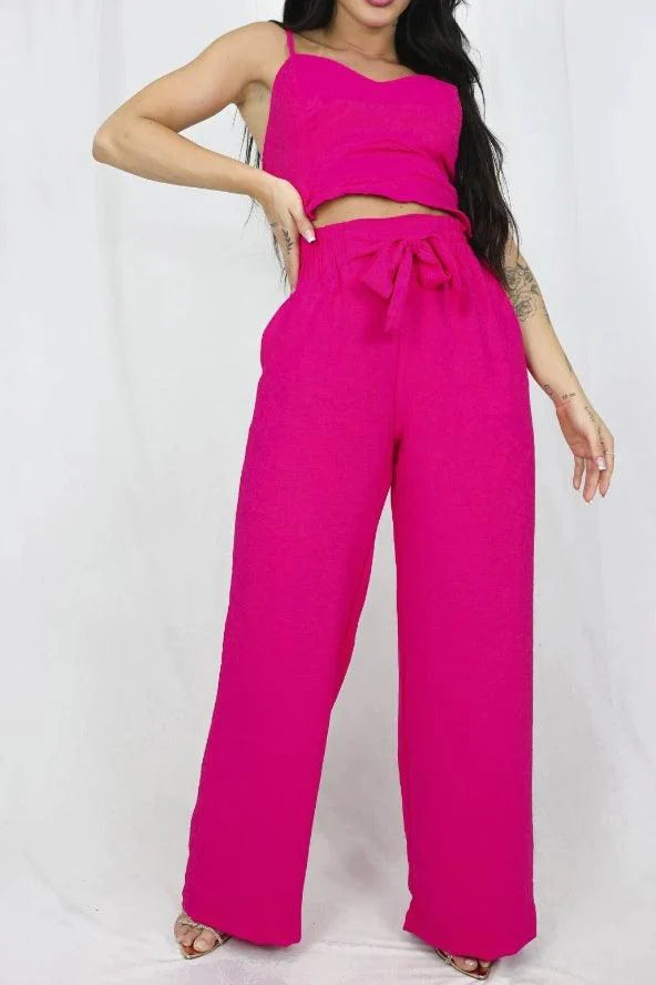 CONJUNTO CALÇA PANTALONA E CROPPED COM BOJO LUARA