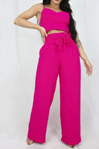CONJUNTO CALÇA PANTALONA E CROPPED COM BOJO LUARA