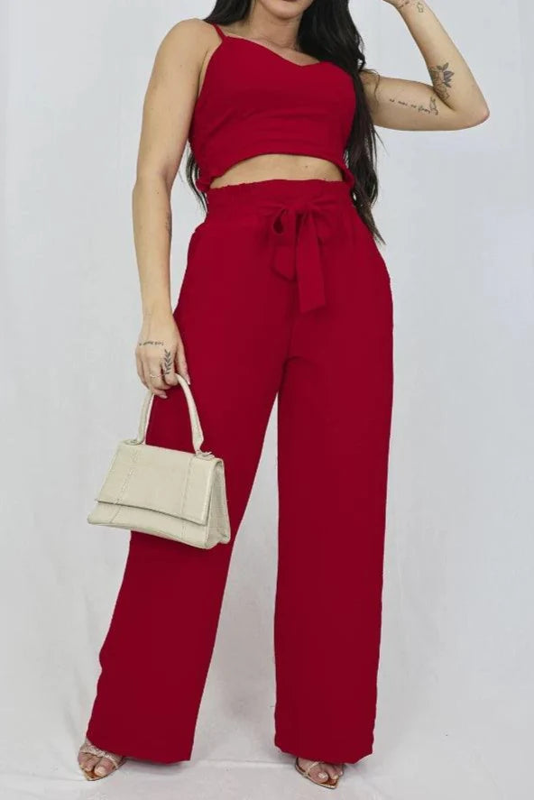 CONJUNTO CALÇA PANTALONA E CROPPED COM BOJO LUARA