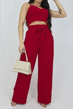 CONJUNTO CALÇA PANTALONA E CROPPED COM BOJO LUARA