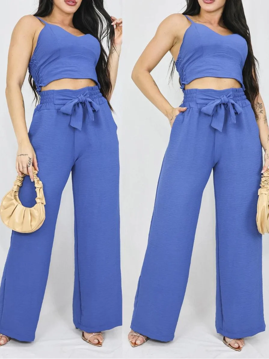 CONJUNTO CALÇA PANTALONA E CROPPED COM BOJO LUARA