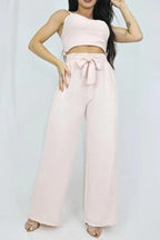 CONJUNTO CALÇA PANTALONA E CROPPED COM BOJO LUARA