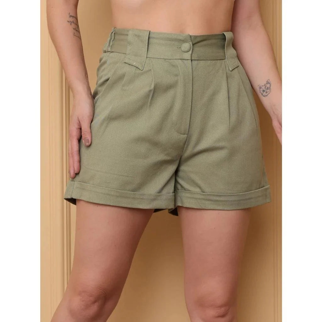 SHORT SARJA COM BOLSO MODA FEMININO