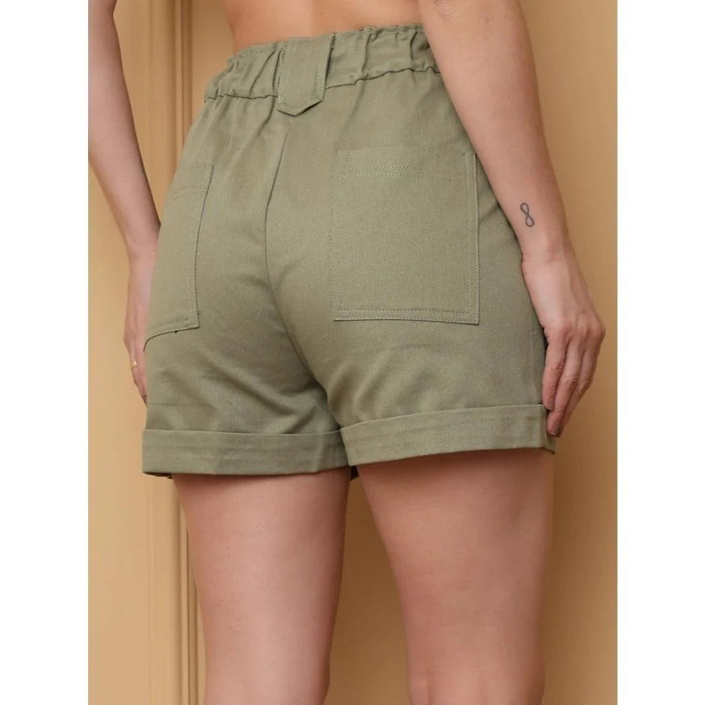 SHORT SARJA COM BOLSO MODA FEMININO
