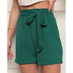 Shorts Feminino Bermuda Soltinho Casual Com Elastico e Laço na Cintura Verão