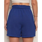 Shorts Feminino Bermuda Soltinho Casual Com Elastico e Laço na Cintura Verão