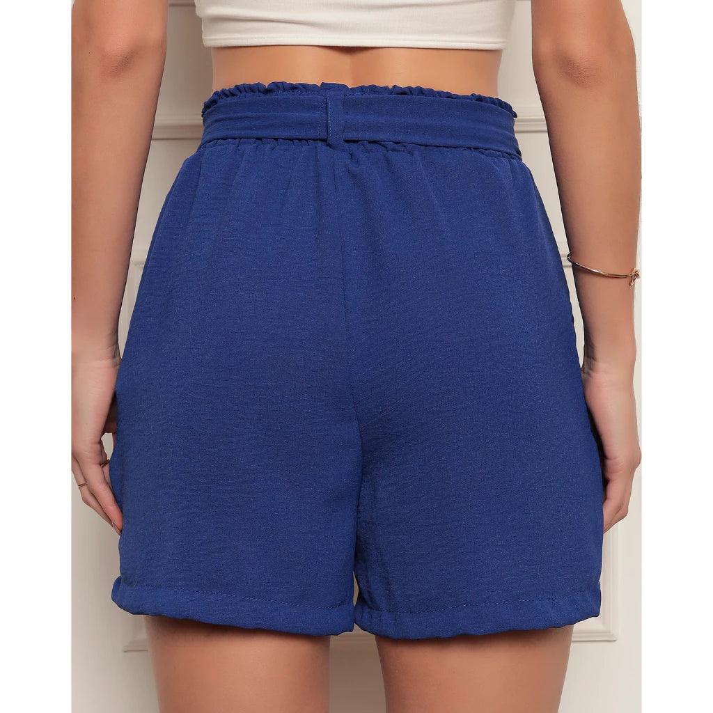 Shorts Feminino Bermuda Soltinho Casual Com Elastico e Laço na Cintura Verão
