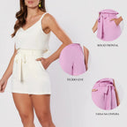 Shorts Feminino Bermuda Soltinho Casual Com Elastico e Laço na Cintura Verão