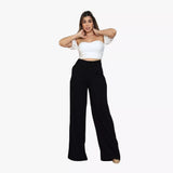 Calça Pantalona Feminina Social Cintura Alta Viscolinho Forrada Elegante Trabalho Casual P M G