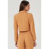Casaco Blazer Social FEMININO Alfaiataria cropped em linho Premium manga longa EFEITO BÁSCIO
